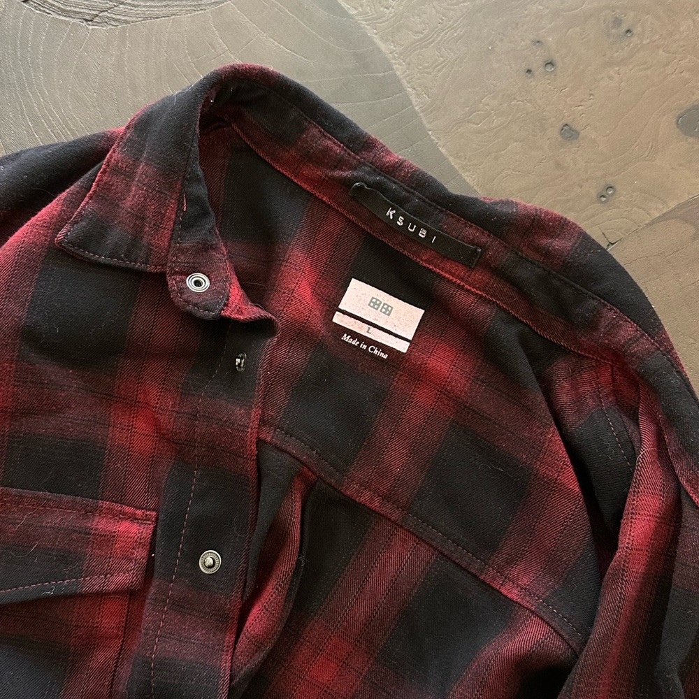 Ksubi Men's Red and Black Plaid Shirt